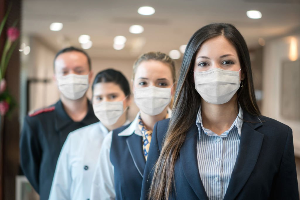 Staff weared masks at Banquet Hall in Patna